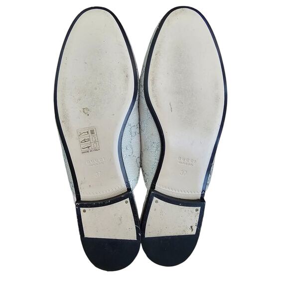 Gucci GG Princetown Horsebit Flat Mule Slipper Canvas White Silver Size 37 US 7 - Picture 10 of 12